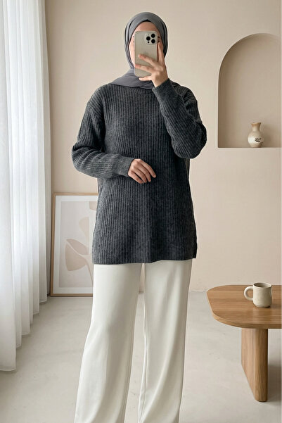 Modamorfo Ribbed Long Knit Sweater - Smoked