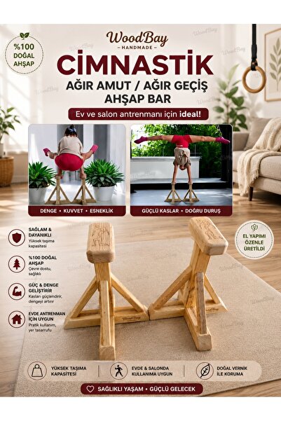 WoodBay Cimnastik, Fitnes, Denge Sporları Ağır Amut/Ağır Geçiş Ahşap Bar 2 Adet
