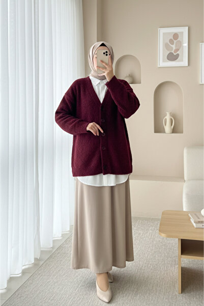 Modamorfo Buttoned Casual Knit Cardigan - Burgundy