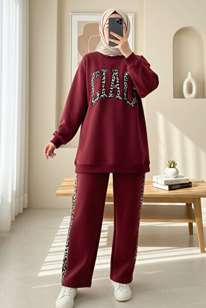 Modamorfo Three-Thread Sweat Suit with Leopard Print Detail on the Front - Bu...