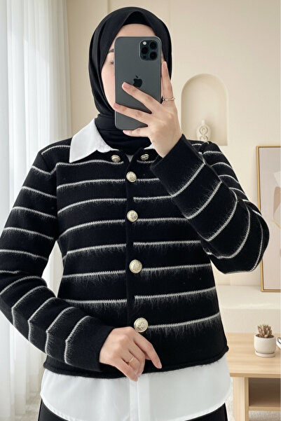 Modamorfo Buttoned Shirt Detailed Knitwear Cardigan -Black