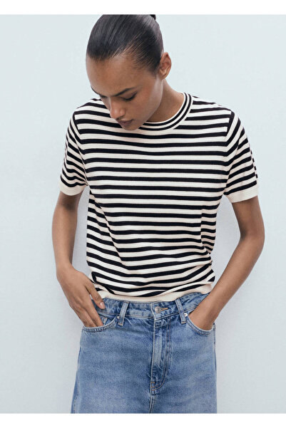 MANGO Woman Striped short-sleeved sweater