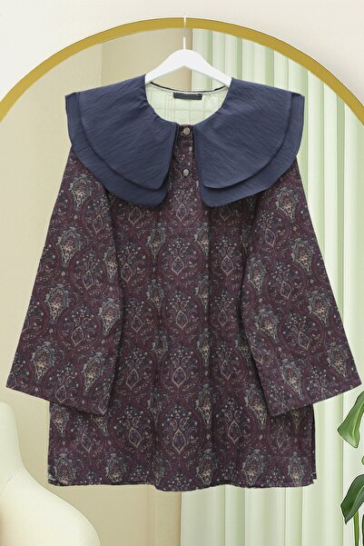 Modamorfo Pinafore Collar Half Buttoned Slit Quilted Tunic - Plum