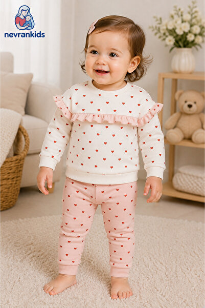 nevrankids Kız Bebek Çocuk Heart Pattern Bolera angel Takım