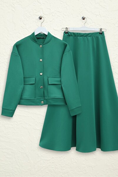 Modamorfo Double-Pocket Metal Button Skirted Set