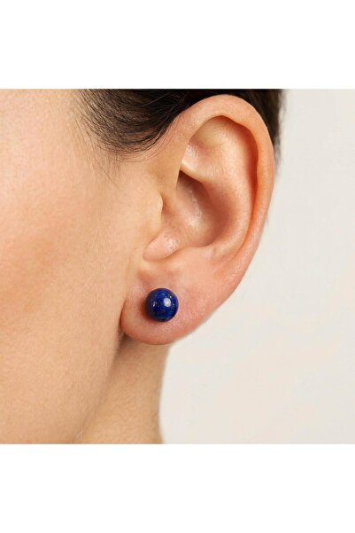 Taş Sandığı Lapis Lazuli Steel Earrings – 8 mm Sphere Cut – Tarnish Resistant