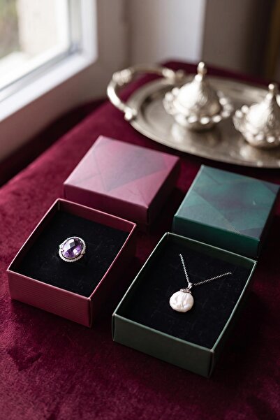 Taş Sandığı Yüzük ve Kolye Kutusu – Yeşil & Bordo – 20'li Demonte Paket + Siy...