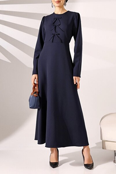 Modamorfo Ribbon detailed imported crepe dress - navy
