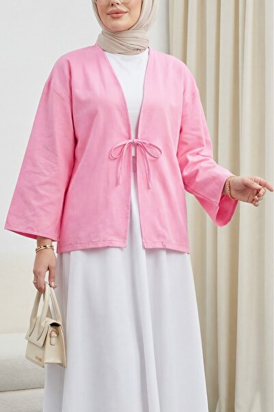Modamorfo Front Lace Poplin Kimono -Pink