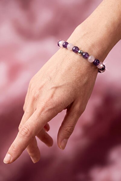 Taş Sandığı Amethyst - Pink Quartz Stone Bracelet - 8 Mm