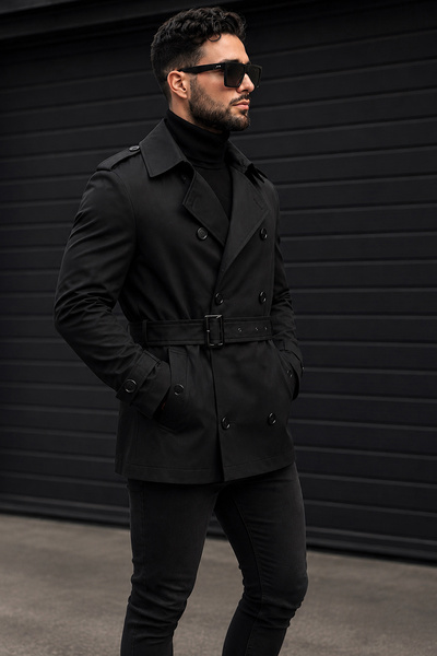 Delpino Men's Slim Fit Long Belted Trench Coat