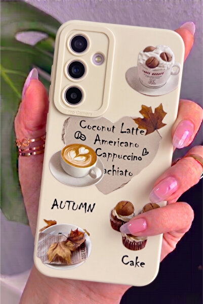 Rivor Samsung Galaxy S24 FE Kılıf Kamera Korumalı Bej Renk Coffee Latte Kek D...