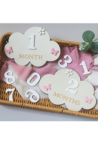 Choice Other Size fits all Ivory 2pcs wooden cloud-style newborn month milest...
