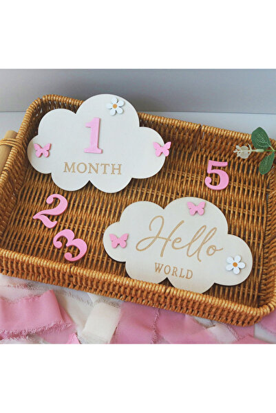 Choice Other Size fits all Pink 2pcs wooden cloud-style newborn month milesto...
