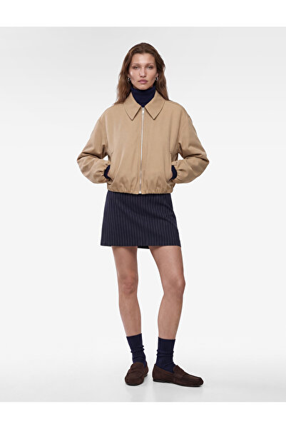 Koton Slim Fit Zipper Detailed Striped Mini Short Skirt
