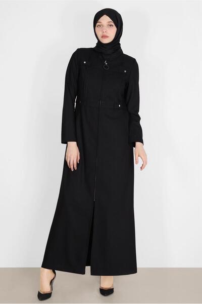 TRENDTESETTÜR KADIN SİYAH FERMUARLI PARDESÜ T 10601