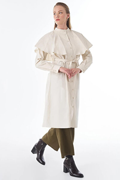 Kayra Cape Detailed Long Tunic Cream