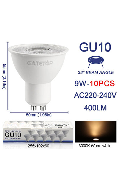 Choice 9w AC 220-240V 38degree 3000K 10 Pack Focos Gu10 Spotlight Lampara 220...