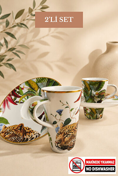 Edora Home Turkish Coffee Cup Set Snap-On Safari Bloom for 2 People 4 Pieces