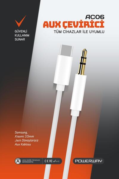 POWERWAY Ac06 Type-c To Aux Çevirici Tüm Cihazlarla Uyumlu Samsung Xiaomi 3.5...