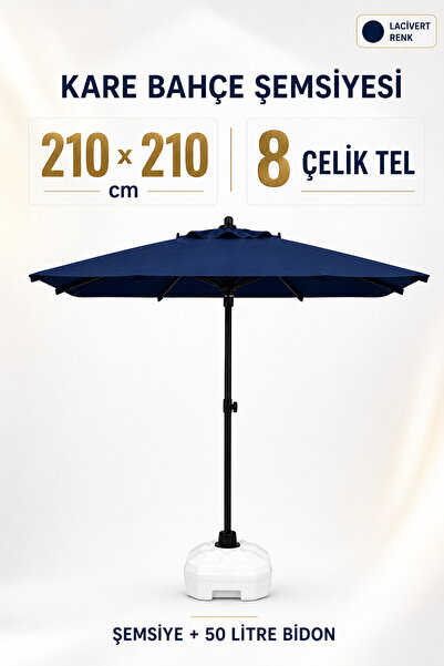 Düvenci Alubrella 210x210 Lacivert Kare 8 çelik tel Bahçe Şemsiyesi BİDONLU