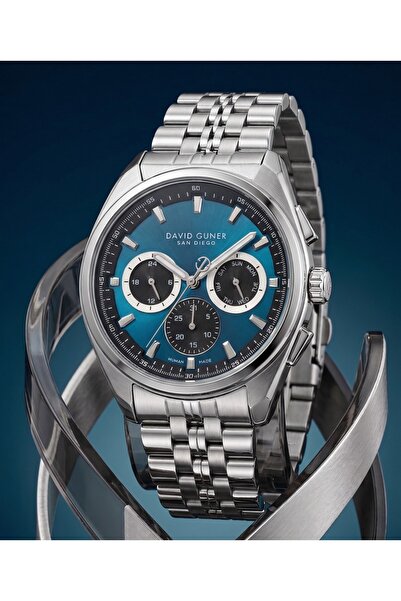 DAVID GUNER San Diego Men's Watch 43mm Blue Dial Silver Color Steel Band with...