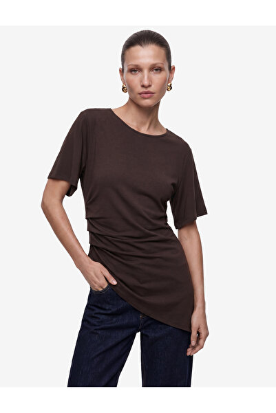 Koton Slim Fit Short Sleeve Crew Neck Draped Asymmetrical Long T-Shirt