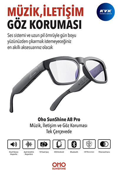 OhO sunshine A8 Pro Akıllı Gözlük - Bluetooth 5.2, Açık Kulak Ses Sistemi ve ...