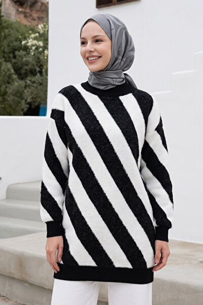 InStyle Yumoş Double Striped Black Knitwear Sweater