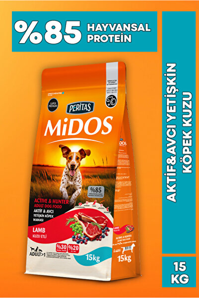 PERİTAS Midos Aktif & Avcı Yetişkin Kuzu Etli Köpek Maması 15 Kg
