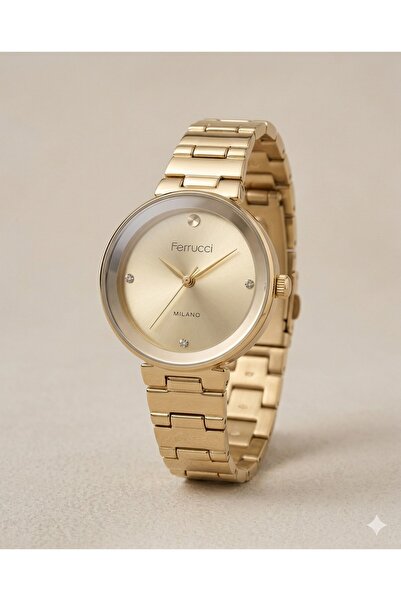 Ferrucci Milano 28 mm Women's Wristwatch Gold Steel Cord Elegant Stylish Casu...