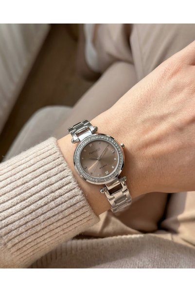 Ferrucci Women Wrist Watch Brown Sunray Dial Stone Detailed Steel Bracelet Elegant Watch 32 mm