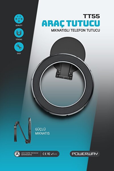 POWERWAY TT55 Mıknatıslı Araç İçi Yapışkanlı Magsafe Destekli Telefon Tutucu