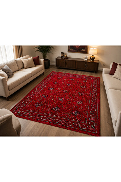 Afgan Bordo Makine Dokuma Vintage Salon Oturma Odası Halısı