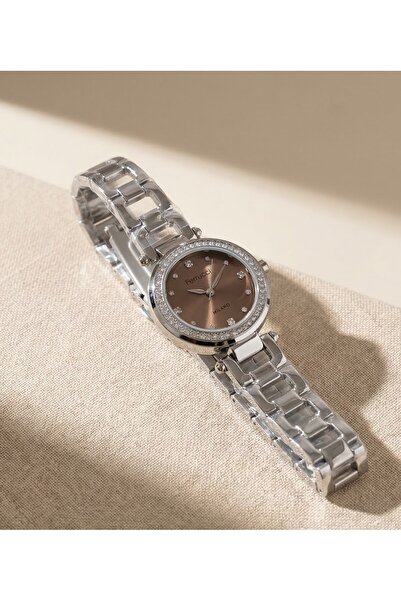 Ferrucci Women Wrist Watch Brown Sunray Dial Stone Detailed Steel Bracelet El...