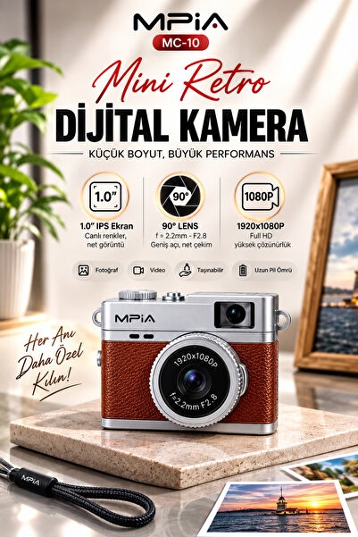 MPIA Mini Retro Dijital Kamera 1080P HD Fotoğraf Makinesi 170° Geniş Açı IPS Ekran Type-C Taşınabilir