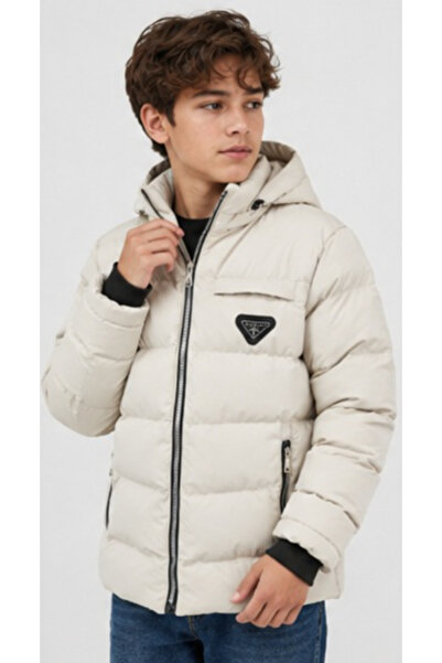 İrem Çocuk Giyim Girl's Beige Color Coat with Zipper Pockets and Detachable H...