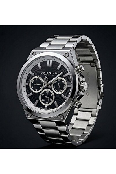 DAVID GUNER 45mm Large Case Men's Watch Steel Band Black Multifunction Model