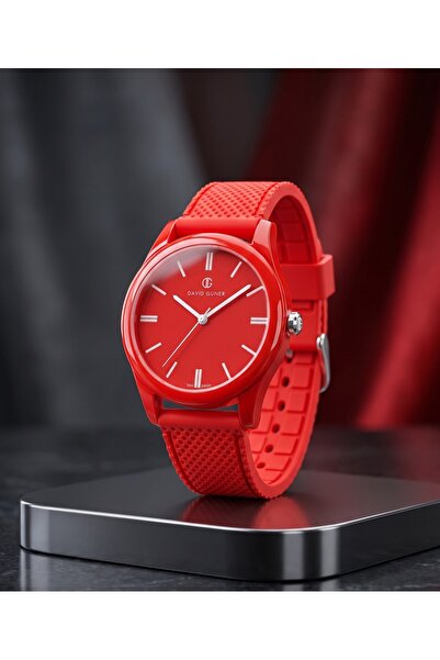 DAVID GUNER San Diego 39mm Unisex Red Silicone Band Sports Watch – Neon Red C...