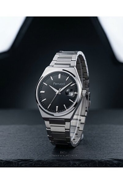 Ferrucci Men's Wristwatch 42 mm Steel Band Black Dial Calendar Quartz Classic...
