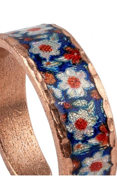 Erol Bakır Blue Red Flower Pattern Adjustable Copper Ring