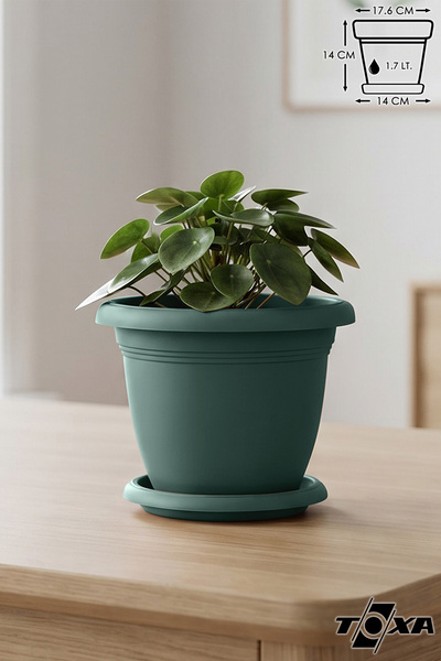 ToXA 1.7 Litre Ø18x13,2cm Tabaklı Yuvarlak Plastik Küçük Boy Villa Saksı No3 ...
