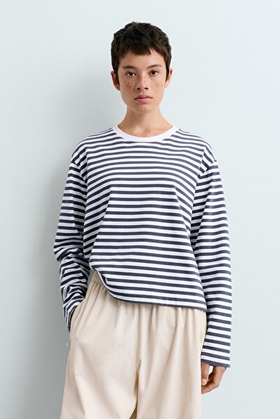 Oysho %100 Pamuklu Çizgili Boxy T-shirt