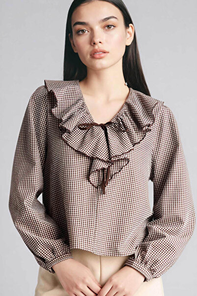DeFacto Checkered Waffle Textured Blouse G9787Ax26Sp