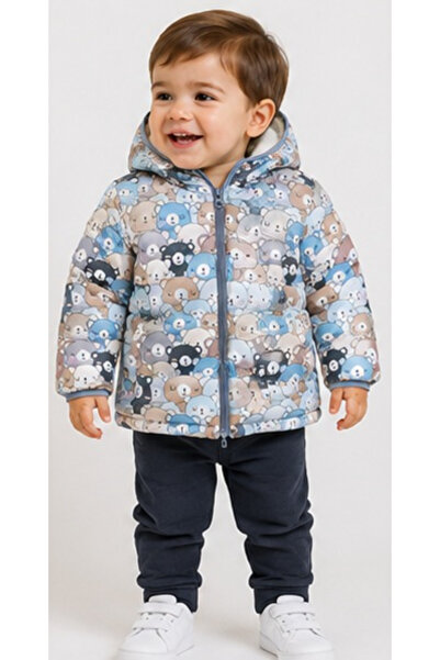 İrem Çocuk Giyim Boy'S/Girl's Teddy Bear Patterned Thin Seasonal Coat with Pl...