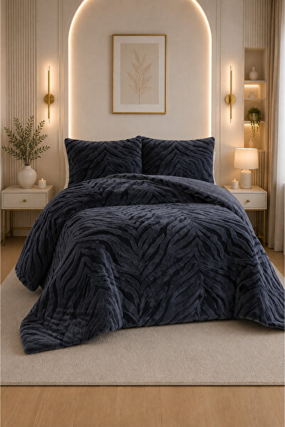 Çeyiz Diyarı Malaga Rabbit Hair Double Bedspread 220X240 Anthracite