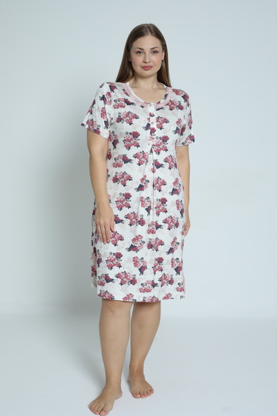 Cotpark Women's Plus Size Viscose Combed Cotton Fabric Patterned Nightgown 13659