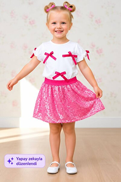My Kids Wear Girl's Stylish Set with Bow Detail and Sequin Skirt, Ages 3-10, ...