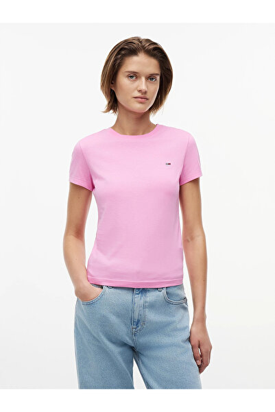 Tommy Hilfiger Women's Pink T-Shirt with Brand Logo, Suitable for Daily Use