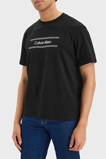 Calvin Klein Men's Brand Logo T-Shirt, Suitable for Daily Use, Black